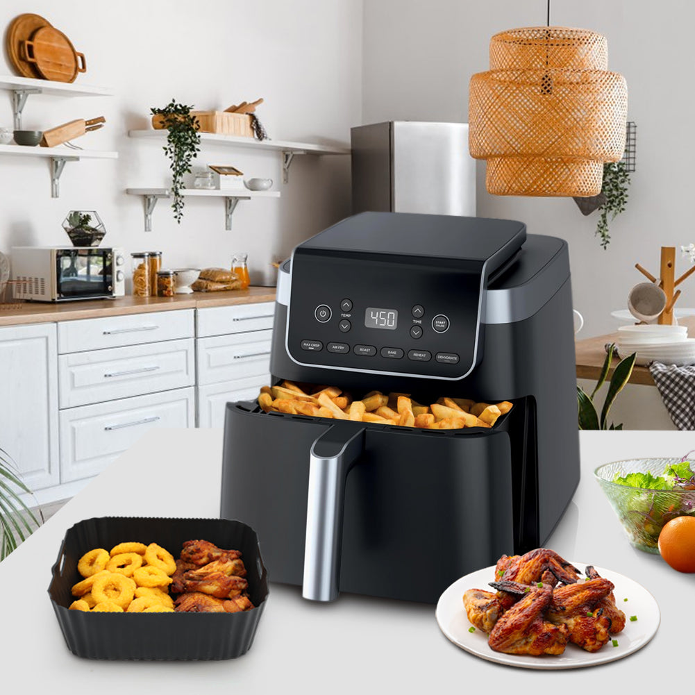 BYKITCHEN Silicone Air fryer Liner for Ninja Airfryer PRO 4.7L/Cosori 5.5L, 2PCS Airfryer Silicone Liners Square, Air Fryer Accessories for COSORI,Ninja Speedi 5.7L Air Fryer (Black)