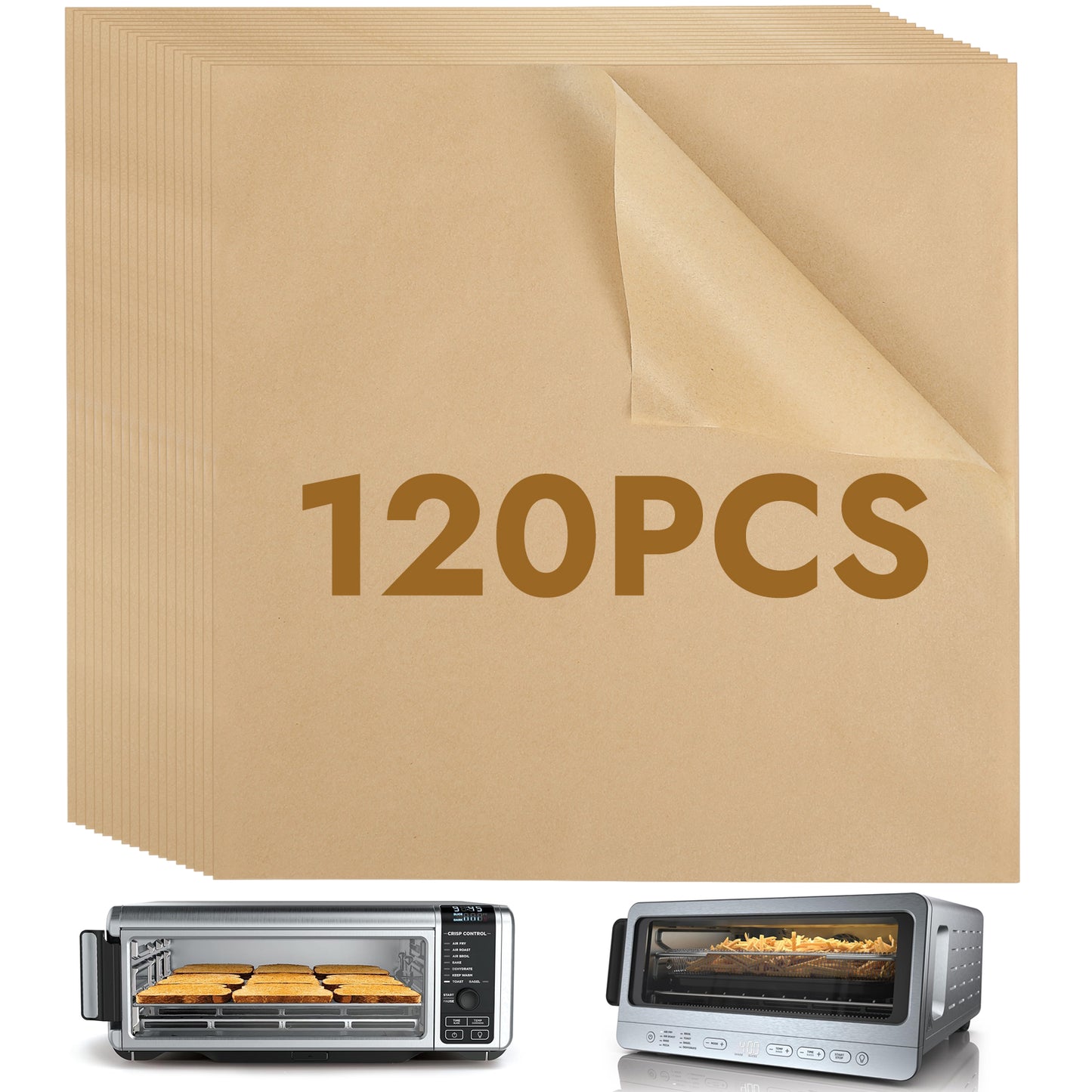 BYKITCHEN 12 Inch Air Fryer Parchment Paper for Ninja Air Fryer SP151 SP351 SP101 SP201 SP301, 120PCS Airfryer Disposable Liners for Ninja Foodi Airfryer Combo, Flip Up Toaster Oven Accessories