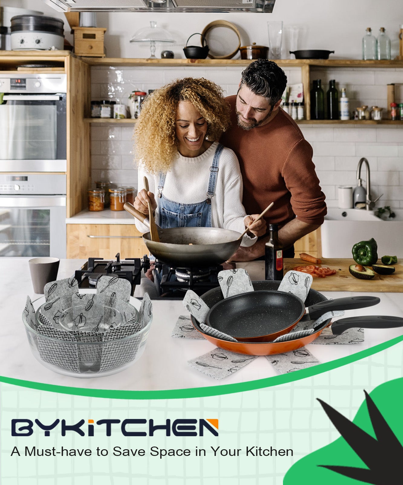 BYKITCHEN Pot and Pan Protectors for Stacking, Set of 9 & 3 Sizes, Felt Pan Separators Dividers Pads for Space Saving, Pot Protectors for Stacking and Protecting Your Cookware