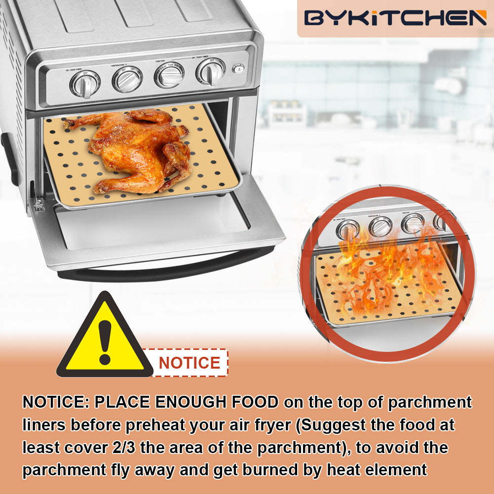 BYKITCHEN Air Fryer Oven Liner, 9x11 Inch, Unbleached Rectangle Air Fryer Parchment Paper, Compatible with Cuisinart, Breville, Emeril Lagasse and More, Airfryer Toaster Oven Accessories(Set of 100)