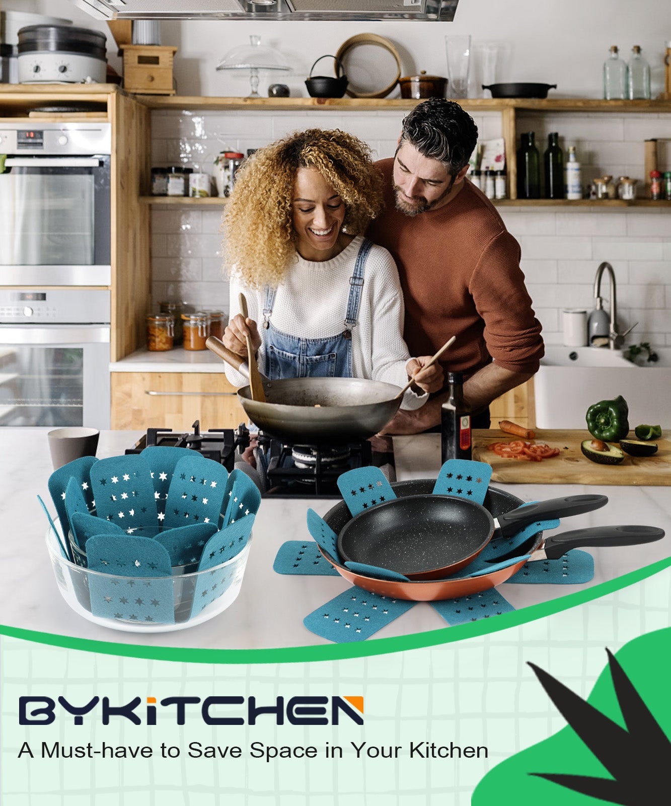 BYKITCHEN Pan Protectors for Stacking, Pan Pot Separators Pads with Stars, Felt Pot Divider Protectors for Stacking and Protecting Your Cookware(6pcs & 3 Sizes)