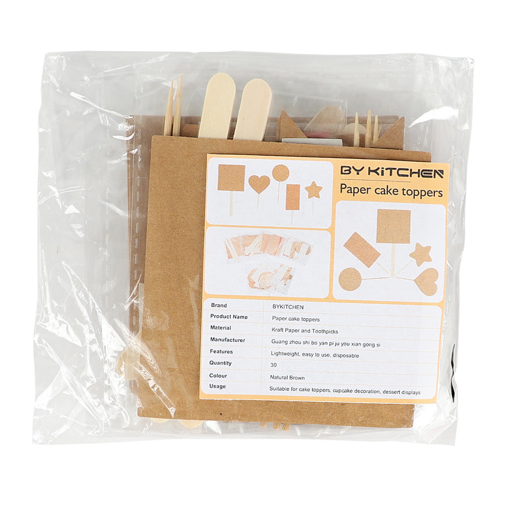 BYKITCHEN Eco-Friendly Paper Cake Toppers Natural Brown Kraft Decorations for Cakes & Cupcakes