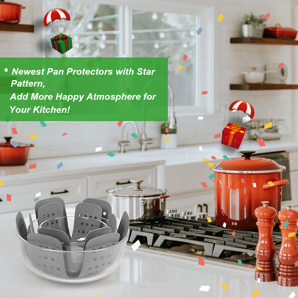 BYKITCHEN Pan Protectors with Stars, Larger & Thicker Pan Separators Protectors, Set of 9 and 3 Different Sizes, Pot Protectors for Stacking and Protecting Your Cookware