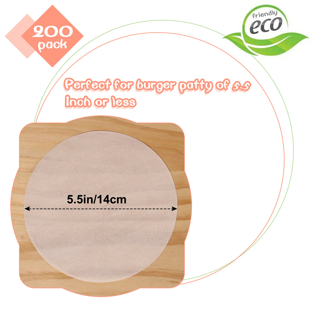 Burger Patty Paper Rounds for 4/4.5 Inch Burger Press, 200pcs 4.5inch Baking Parchment Rounds/Hamburger Patty Paper Sheet for Separating Burger Patty, Cookies and More (5.5/6/7/8/9/10/12in Available)