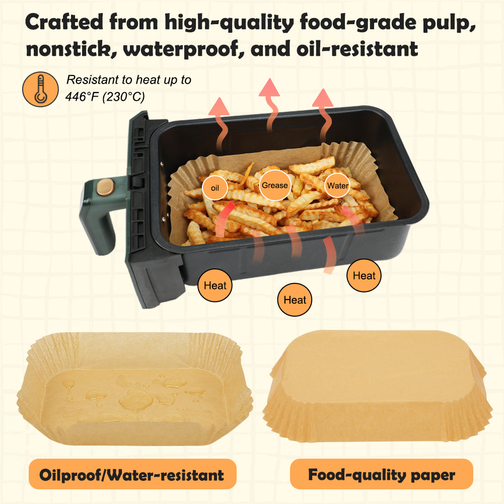BYKITCHEN 150 PCS Air Fryer Liners for Ninja Dual, Air Fryer Accessories for AF300UK/AF400UK, Rectangle Parchment Paper for Ninja Foodi,Tower, Salter and Other 7.6L to 9.5L Dual Zone Air Fryer