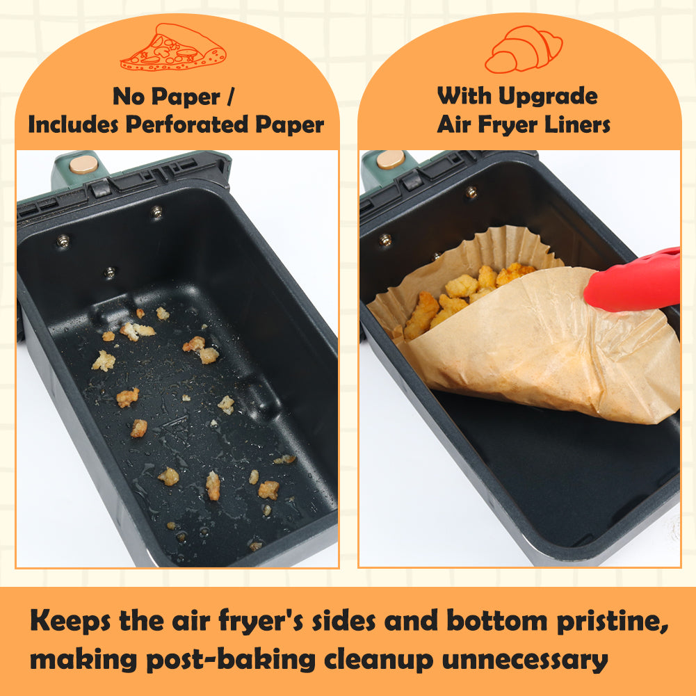 BYKITCHEN 150 PCS Air Fryer Liners for Ninja Dual, Air Fryer Accessories for AF300UK/AF400UK, Rectangle Parchment Paper for Ninja Foodi,Tower, Salter and Other 7.6L to 9.5L Dual Zone Air Fryer