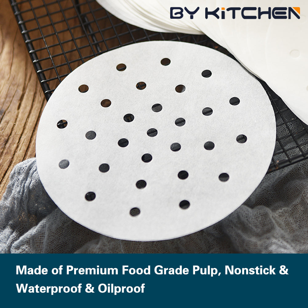 10 Inch Air Fryer Liners, Set of 200, 5/6/7/8/9 Inch Bamboo Steamer Liners/Air Fryer Perforated Parchment Paper for Air Fryer, Steaming Basket and More