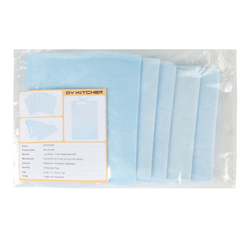 BYKITCHEN Disposable Paper Bibs 5 Pack – Waterproof and Oil-Resistant Adult Bibs – Lightweight One-Time Use Bibs for Eating Cleaning or Crafting