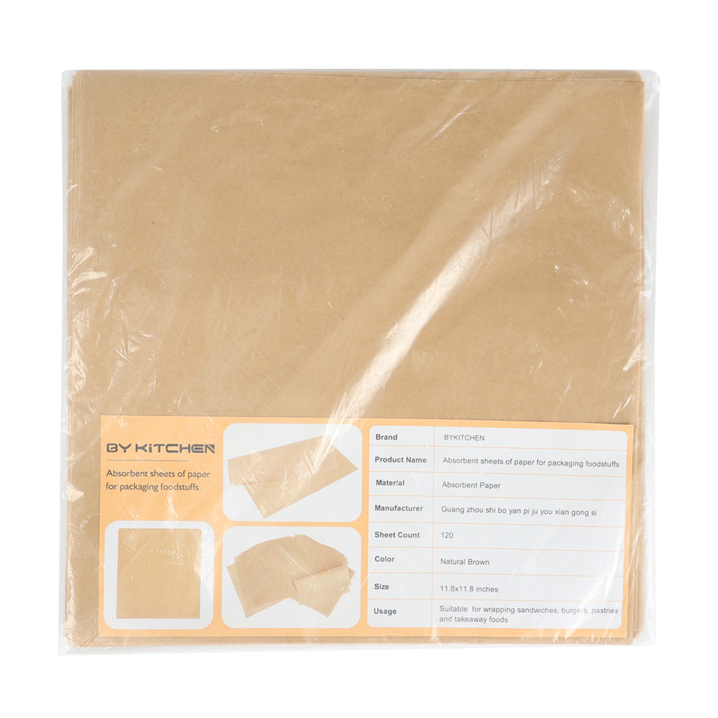 BYKITCHEN Food-Grade Absorbent Sheets Natural Brown Greaseproof Wrapping Paper for Sandwiches & Takeout