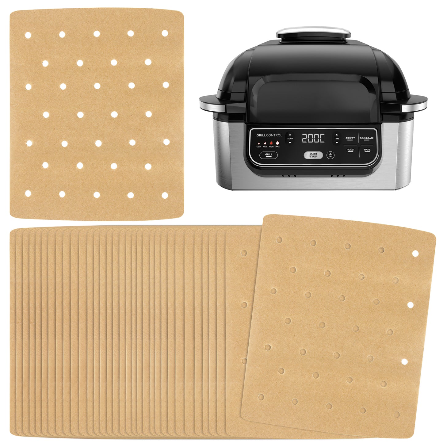 BYKITCHEN 200pcs Air Fryer Liners - Perforated Disposable Paper Liner for Ninja AG301 Foodi 5-in-1 Indoor Grill