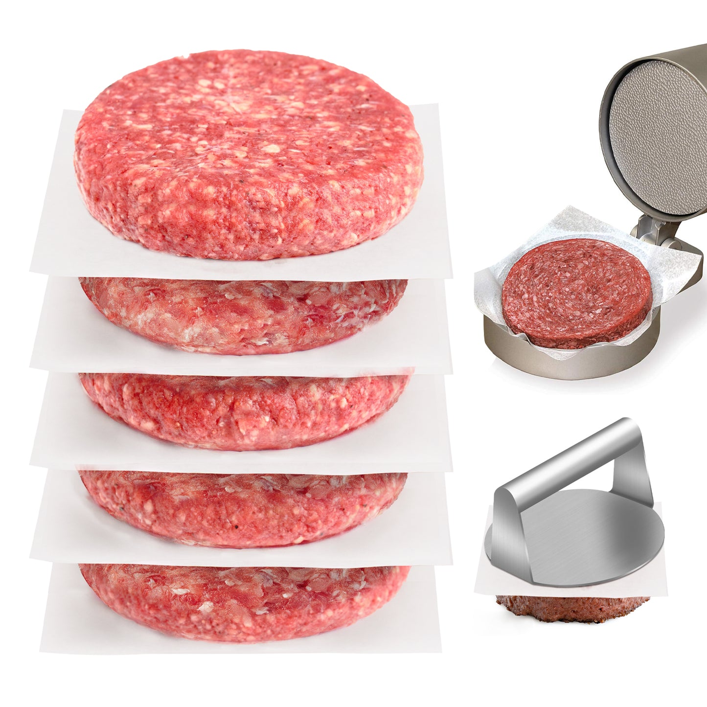BYKITCHEN Parchment Paper Squares for Burger Press, Set of 300, 7 x 7 Inch Hamburger Patty Paper, Non Stick Patty Paper for Smash Burger Press, Burger Patty Maker, Separating Freezing Burgers & More