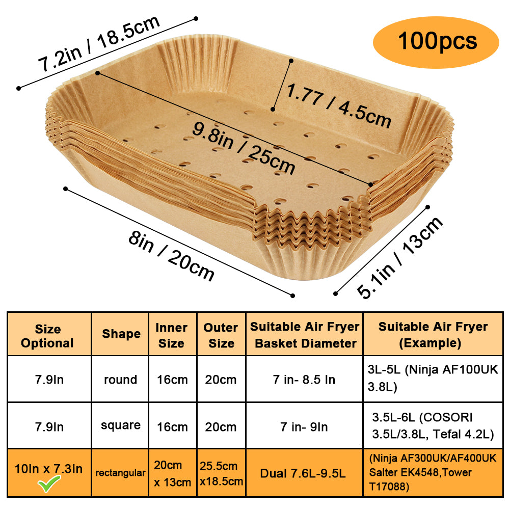 BYKITCHEN 100pcs Air Fryer Liners for Ninja Dual, Perforated Air Fryer AF300UK AF400UK Accessories, Disposable Air Fryer Paper Liner for Ninja, Salter, Tower Other Dual Zone Air Fryer