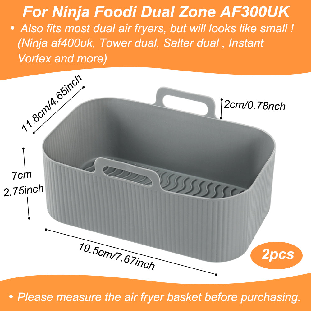 BYKITCHEN 2pcs Air Fryer Silicone Liner for Ninja Dual, Air Fryer Accessories for Tower/MOONCOOK/Salter/Ninja AF300UK Double Air Fryer, Reusable Silicone Liners/Pot for Air Fryer Baskets