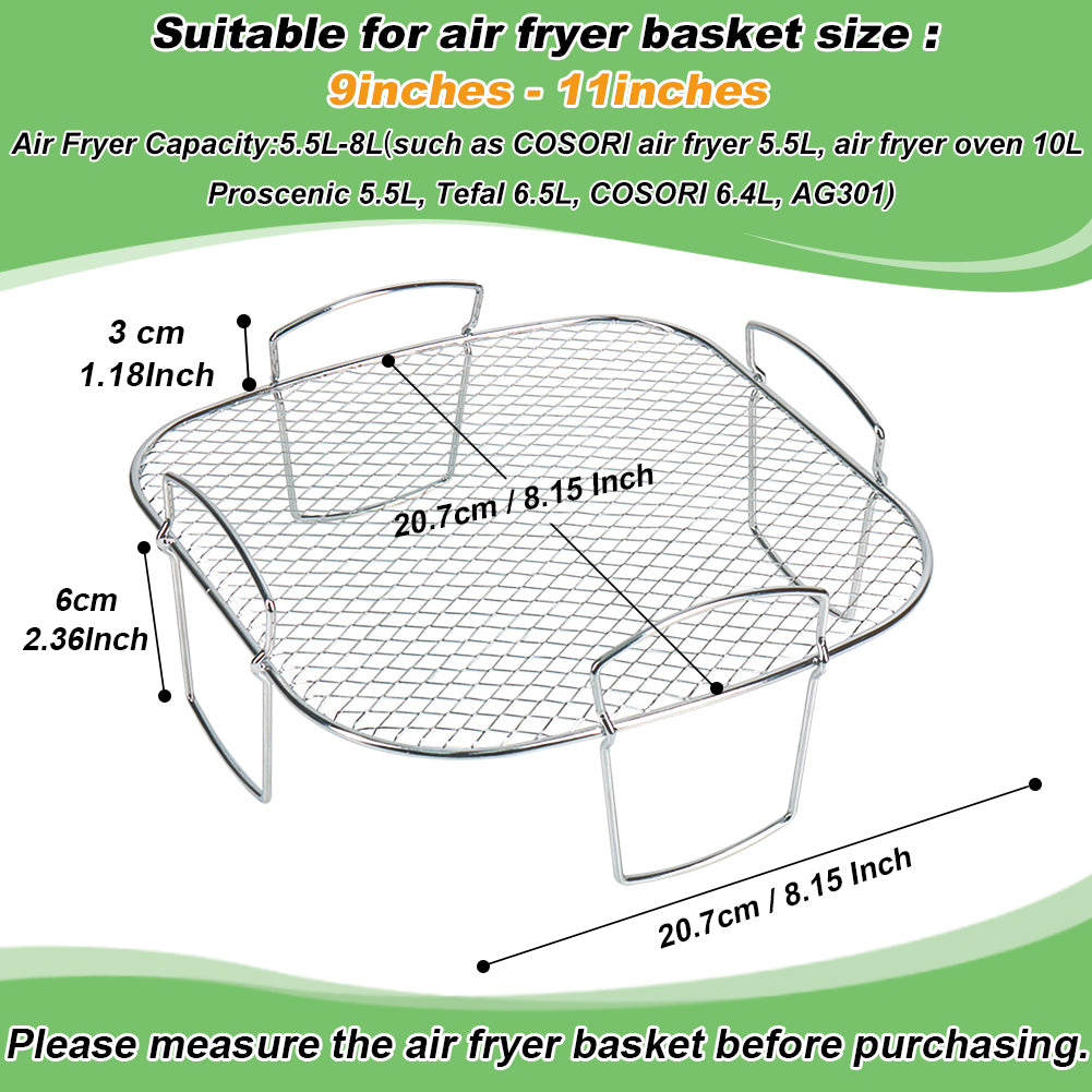 BYKITCHEN Air Fryer Racks, Square 304 Stainless Steel Air Fryer Basket, Air Fryer Grill/Shelf Rack, Air Fryer Accessories for Instant Vortex, Cosori, Tower, Gourmia Air Fryer & Oven