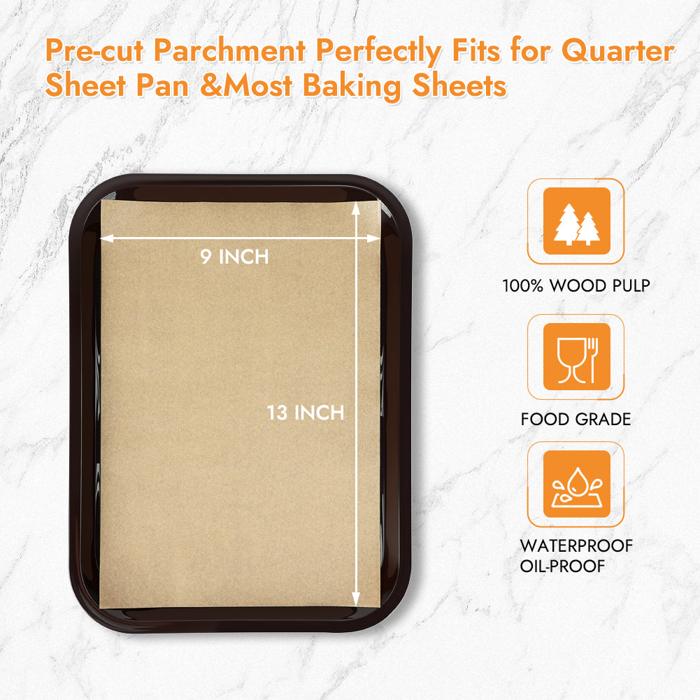 BYKITCHEN 9 x 13 Inch Parchment Paper Sheets, Non-Stick Precut Unbleached Baking Parchment Paper Liners for Oven, Air Fryer, Grilling, Cooking Bread Cake Cookie, Fits for Quarter Sheet Pan (120pcs)