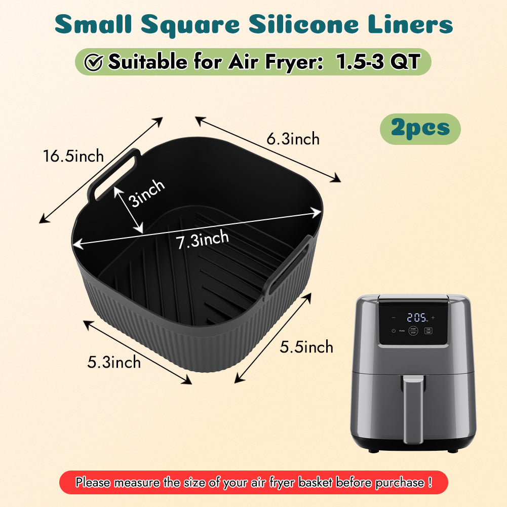 BYKITCHEN 2PCS Air Fryer Liners Silicone for Chefman/Midea/Cosori Small/Mini 2L Square Airfryer, 5.5 Inch Silicone Liners/Trays for Air Fryer, Also Compatible with Daewoo & Other Single Fryers