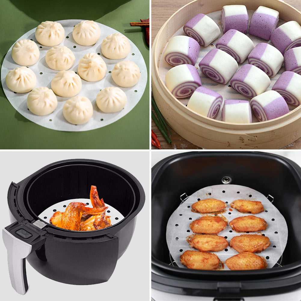 10 Inch Air Fryer Liners, Set of 200, 5/6/7/8/9 Inch Bamboo Steamer Liners/Air Fryer Perforated Parchment Paper for Air Fryer, Steaming Basket and More