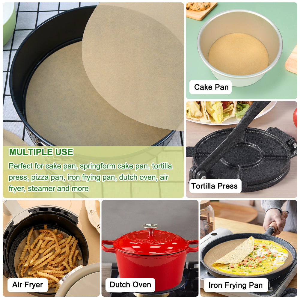 BYKITCHEN Parchment Paper Rounds, Set of 200, Non Stick 9 Inch Round Parchment Paper Sheet for Baking, Pre-cut Cake Pan Liners for Round Cake Pan, Springform Pan, Air Fryer and More