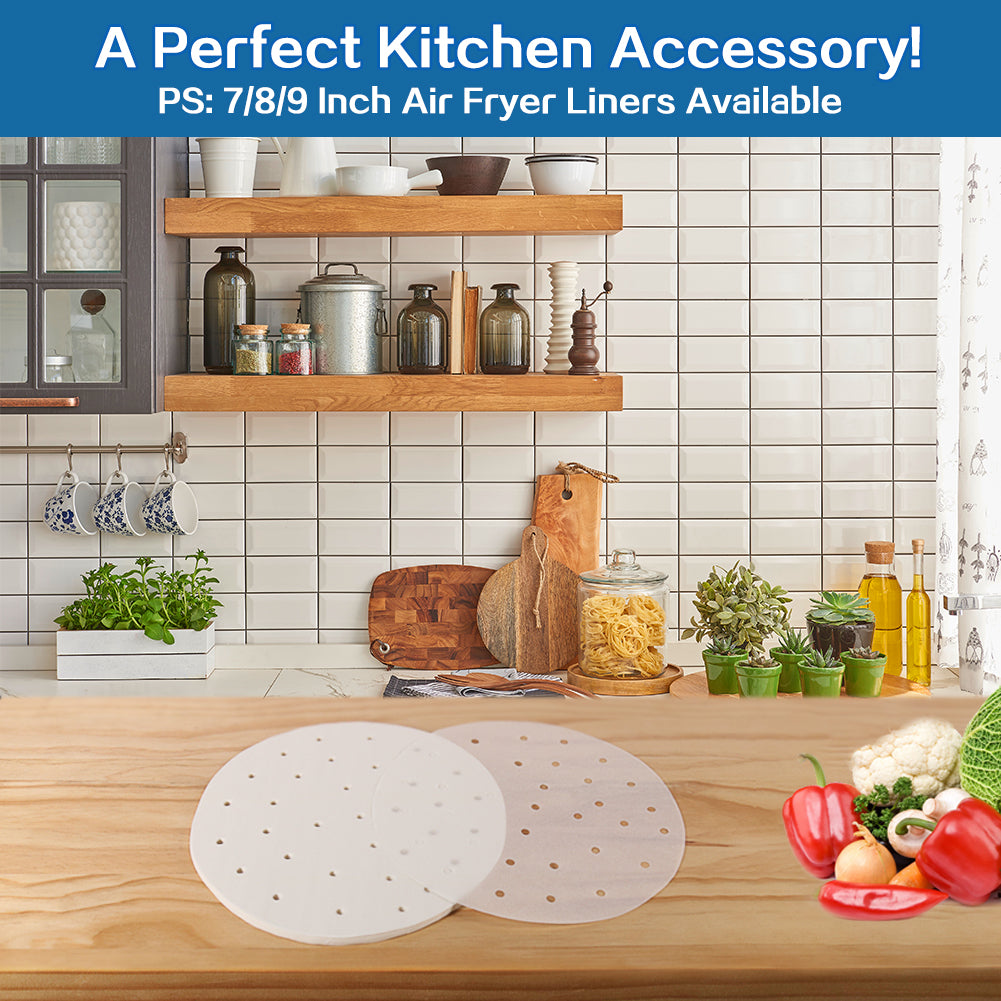 10 Inch Air Fryer Liners, Set of 200, 5/6/7/8/9 Inch Bamboo Steamer Liners/Air Fryer Perforated Parchment Paper for Air Fryer, Steaming Basket and More