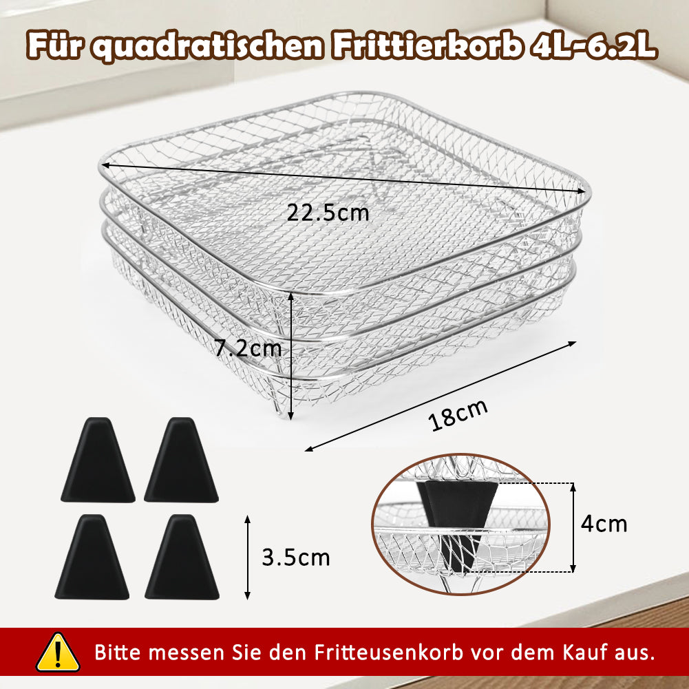 BYKITCHEN 7 Inch Air Fryer Rack Fit for Ninja Crispi/Ninja Pro 5QT/ Cosori 5QT/ Chefman 5-6QT Airfryer &More, Air Fryer Accessories, 3pcs Stackable Stainless Steel Airfryer Basket with Silicon Feet