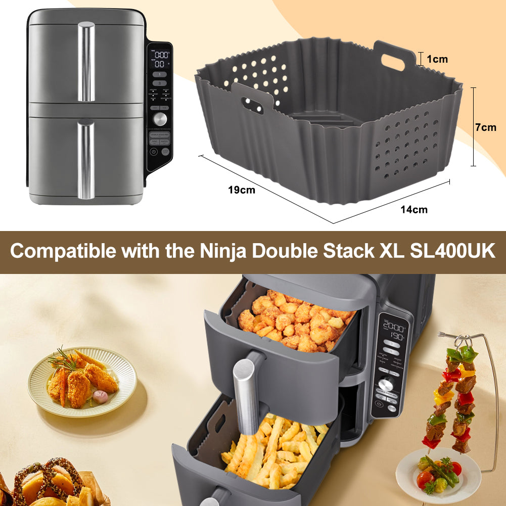 BYKITCHEN Air Fryer Silicone Liner for Ninja Double Stack XL 9.5L SL400UK, Perforated Air Fryer Liners Reusable, Air Fryer Accessories for Ninja Double Stack Vertical Dual Drawer Airfryer (2 PCS)