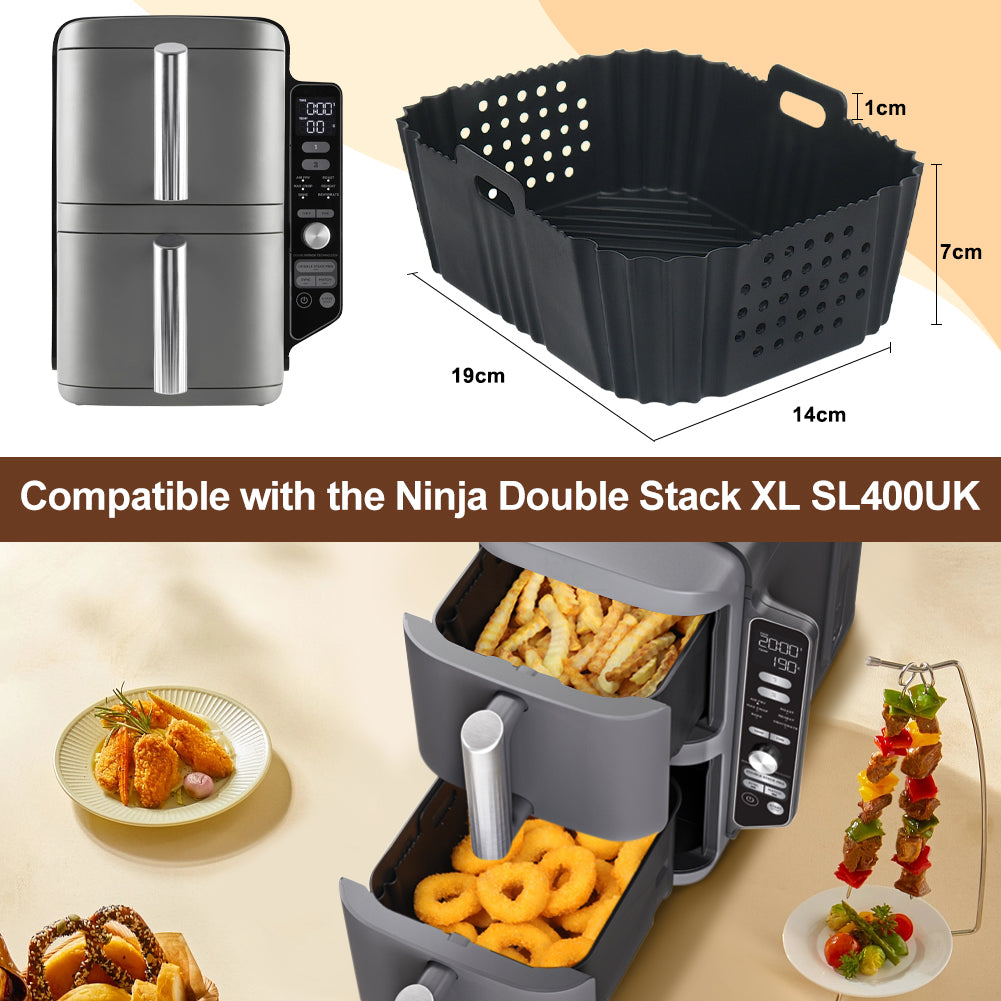 BYKITCHEN Silicone Air Fryer Liner for Ninja Double Stack Air Fryer XL SL400UK, Perforated 2PCS Air Fryer Liners, Air Fryer Accessories for Ninja Double Stack 9.5L Vertical Dual Drawer Air Fryer