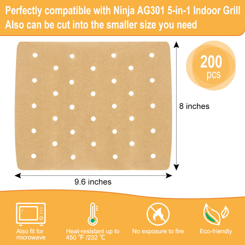 BYKITCHEN 200pcs Air Fryer Liners - Perforated Disposable Paper Liner for Ninja AG301 Foodi 5-in-1 Indoor Grill