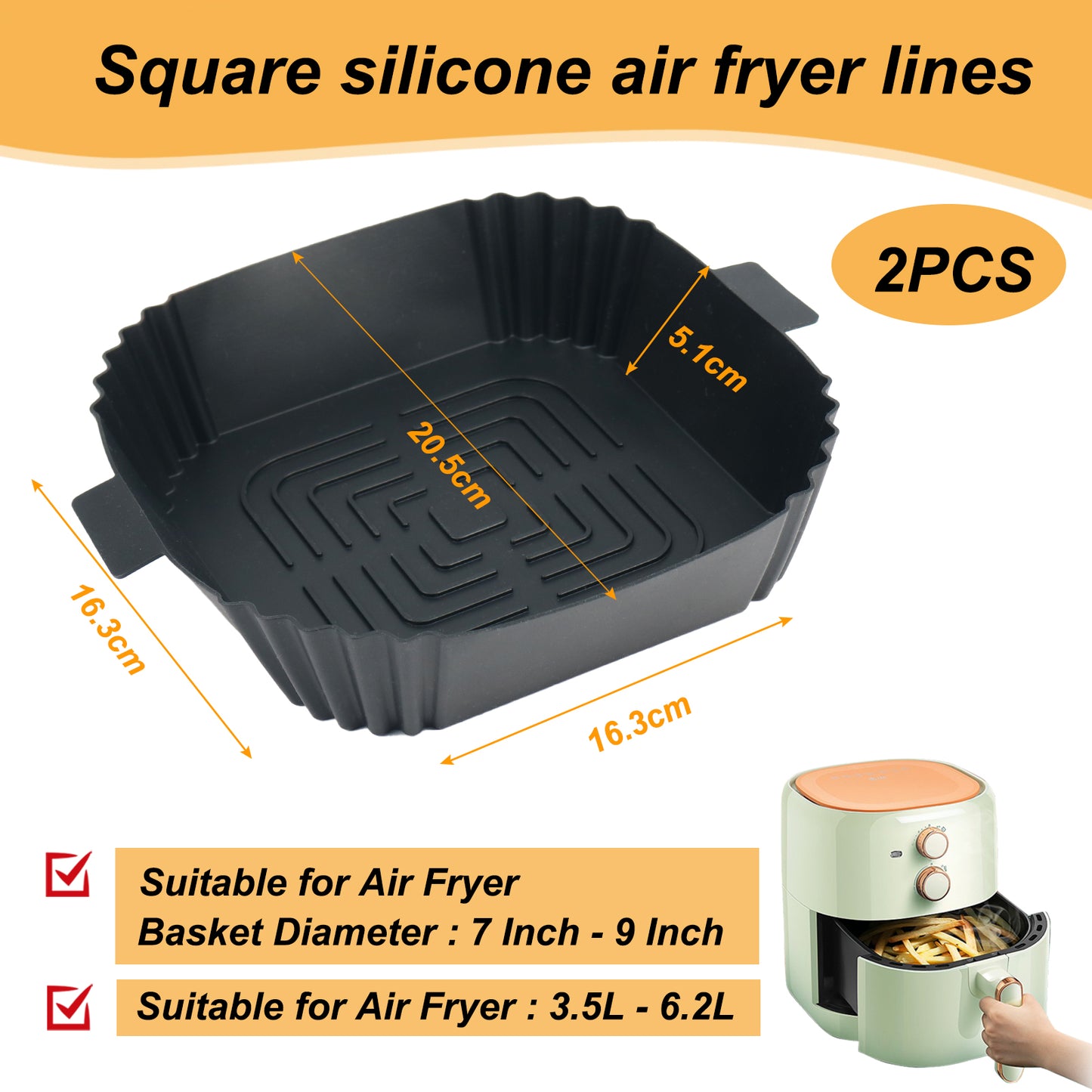 BYKITCHEN Air Fryer Silicone Liners for Ninja Speedi 5.7L/Cosori, 2 Pack Air Fryer Silicone Basket/Tray, Silicone Air Fryer Accessories for COSORI 3.8L-5.5L,Tefal Air Fryer (Inner:16.3cm, Black)