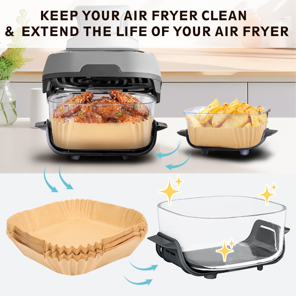BYKITCHEN 200PCS Air Fryer Liners for Ninja Crispi Airfryer, 6.5 Inch & 8 Inch Crisp Airfryer Liners for 4QT&6 Cup Glass Containers, Ninja Crispy Portable Glass Air Fryer Cooking System Accessories