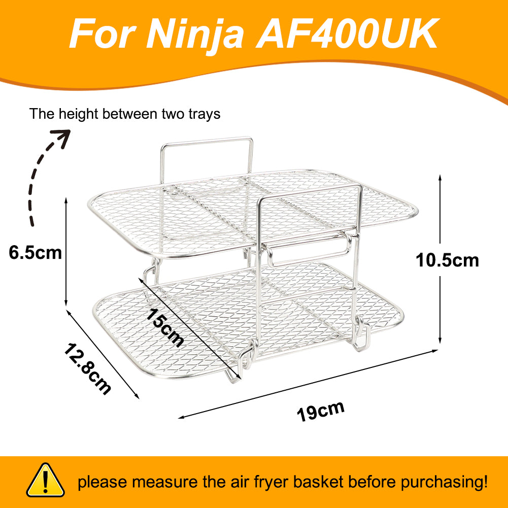 BYKITCHEN Air Fryer Accessories for Ninja Foodi Max Dual Zone AF400UK 9.5L, Rasied Two Layer Air Fryer Rack, Airfryer Accessories for AF400UK, Grilling Tray for Ninja Stack/Tower 9L/ EMtronics Fryer