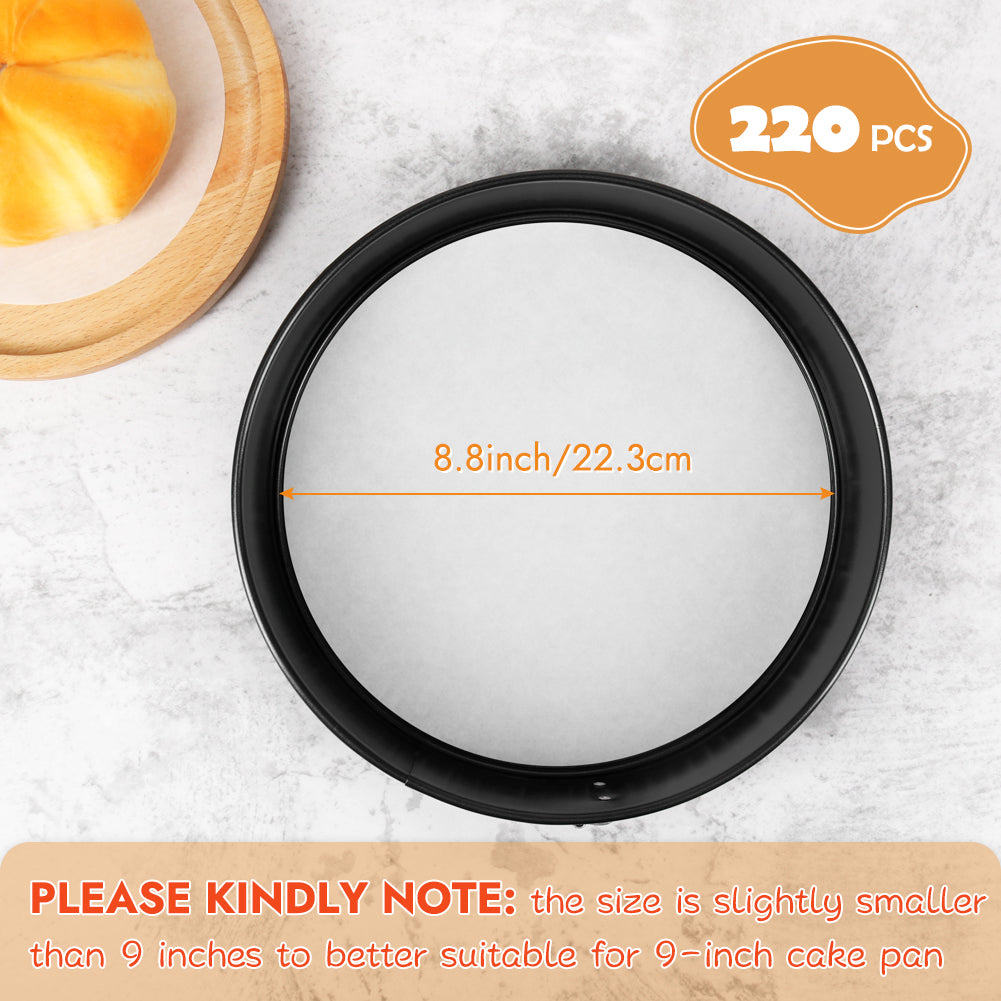 BYKITCHEN Parchment Paper Rounds, Set of 220, Non Stick 9 Inch Parchment Paper for Baking, Pre-cut Cake Pan Sheet Liners for Round Cake Pan, Springform Pan, Air Fryer and More