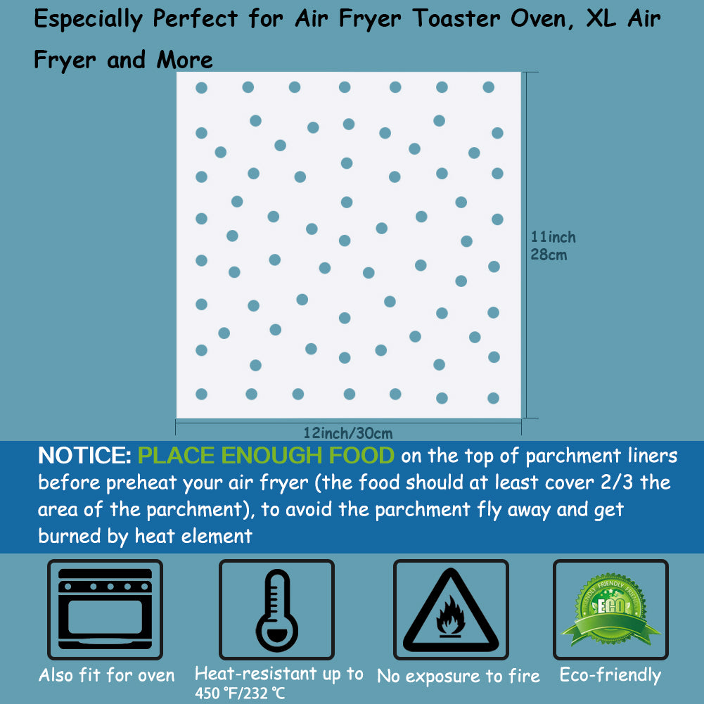 BYKITCHEN Air Fryer Oven Liners, 11x12 inches, Nonstick Parchment Paper for Ninja Foodi Air Fryers, Toaster Ovens, Dehydrators, Steaming Baskets (Set of 100)