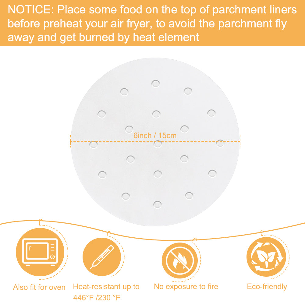 Air Fryer Parchment Paper, Set of 100, 6 inch Air Fryer Liner/Bamboo Steamer Paper/Perforated Parchment Paper for Air Fryer, Steaming Basket and More (7/8/9/10 Inch Available)