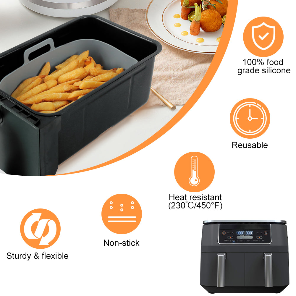 BYKITCHEN 2pcs Air Fryer Silicone Liner for Ninja Dual, Air Fryer Accessories for Tower/MOONCOOK/Salter/Ninja AF300UK Double Air Fryer, Reusable Silicone Liners/Pot for Air Fryer Baskets