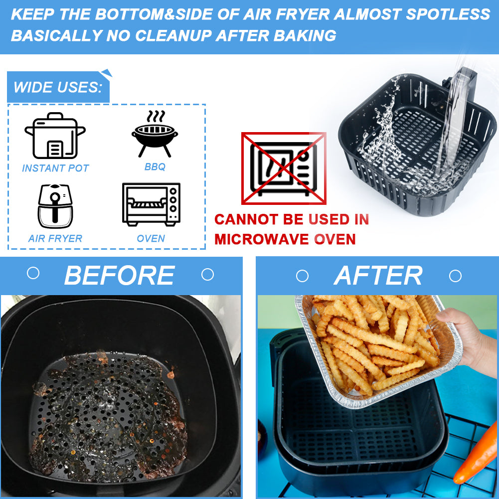 BYKITCHEN Air Fryer Aluminum Foil Food Containers, 8 Inch Square Air fryer liners, 30 Pack, Air Fryer Accessories for COSORI, Ninja, Tower Baking/Cooking/Roasting