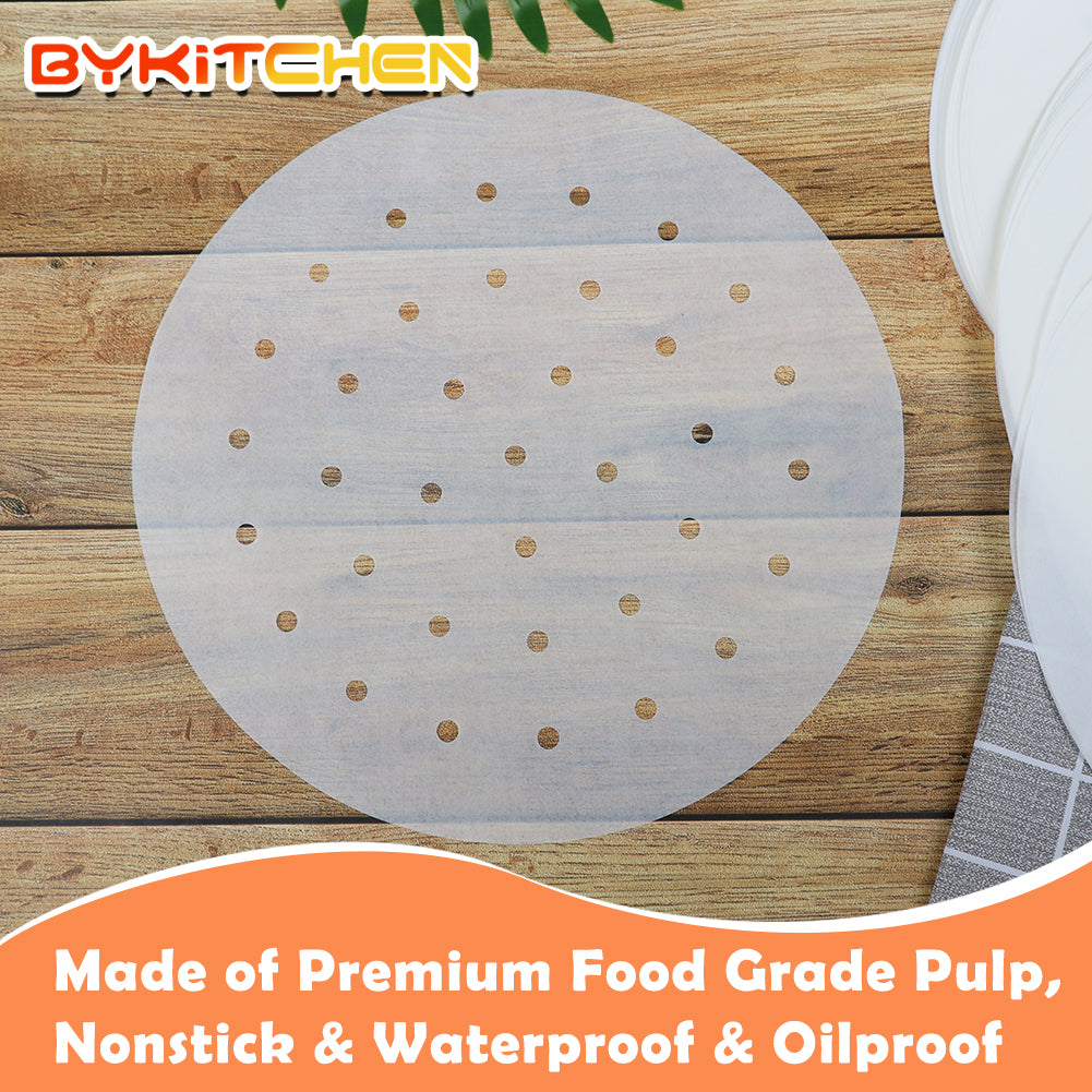 Air Fryer Parchment Paper, Set of 100, 10 inch Air Fryer Liner/Bamboo Steamer Liners/Perforated Parchment Paper for Air Fryer, Steaming Basket and More