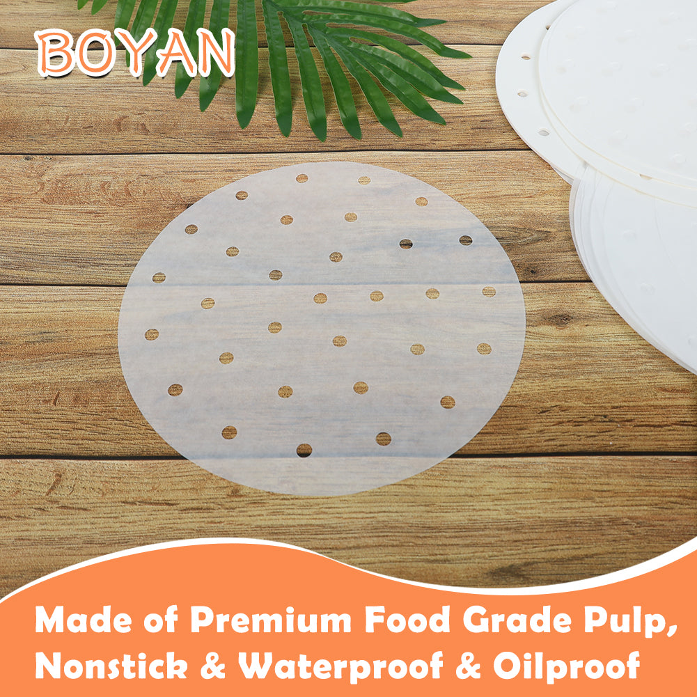 8 Inch Air Fryer Liners, Set of 200, 7/7.5/8.5/9/10inch Air Fryer Paper Available, Perforated Parchment Paper for Air Fryer, Steaming Basket and More