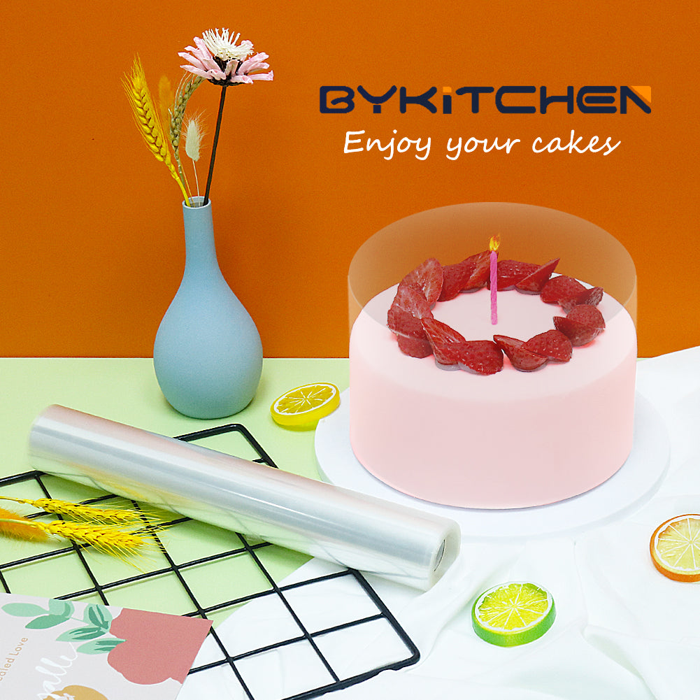 BYKITCHEN Cake Collar, 12 Inch Acetate Cake Collars, Large Clear Acetate Sheets for Chocolate Mousse DIY Cake Wrapping Decorating Baking (Length 394inch)