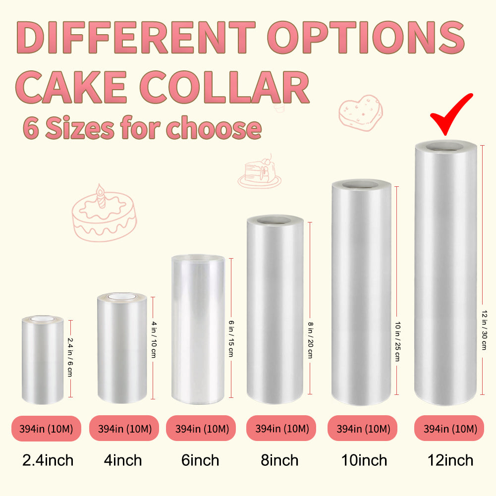 BYKITCHEN Cake Collar, 12 Inch Acetate Cake Collars, Large Clear Acetate Sheets for Chocolate Mousse DIY Cake Wrapping Decorating Baking (Length 394inch)