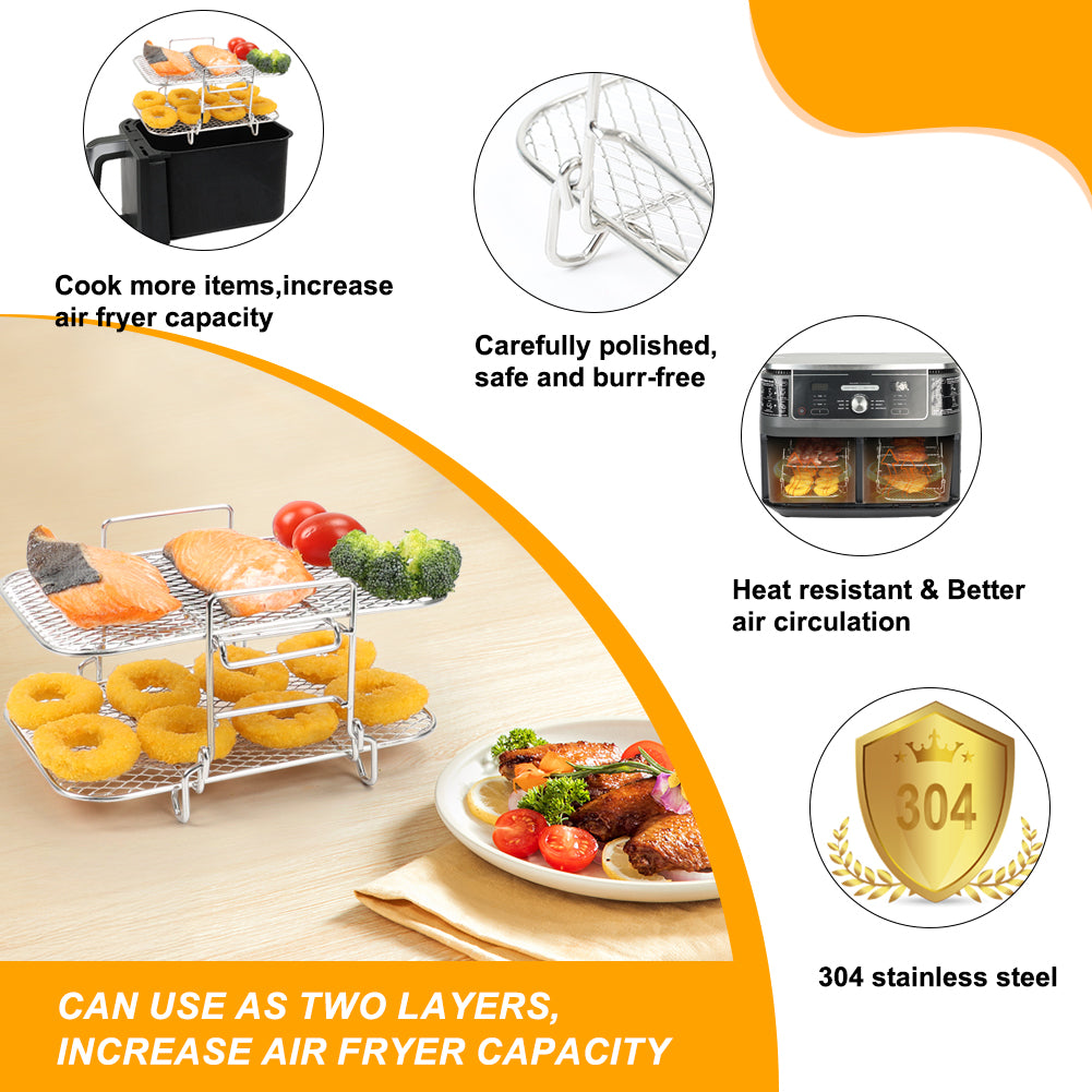 BYKITCHEN Air Fryer Accessories for Ninja Foodi Max Dual Zone AF400UK 9.5L, Rasied Two Layer Air Fryer Rack, Airfryer Accessories for AF400UK, Grilling Tray for Ninja Stack/Tower 9L/ EMtronics Fryer