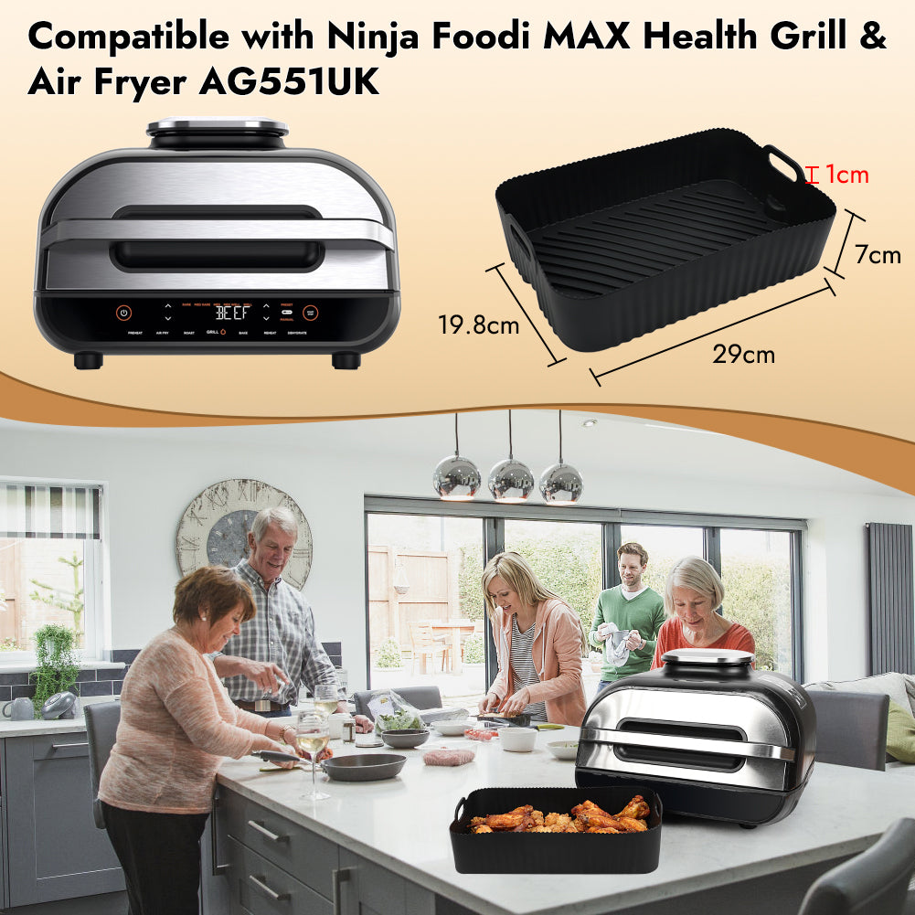 BYKITCHEN Reusable Air Fryer Silicone Liners for Ninja FG551/DG551/IG651 Foodi Smart XL Indoor Grill, Rectangle Silicone Air Fryer Liners, Ninja Foodi Grill Accessories