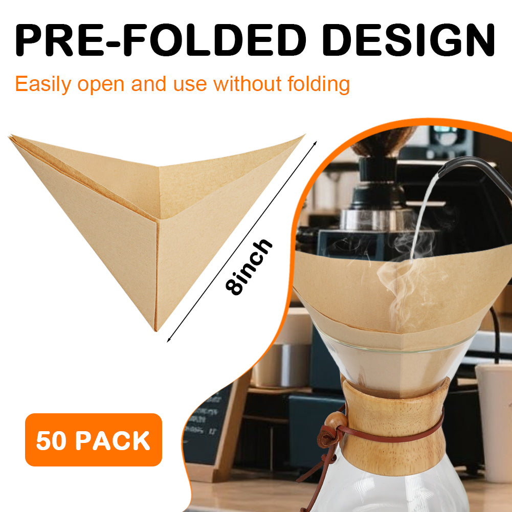 BYKITCHEN Pre-folded Pour Over Coffee Filter, Natural Unbleached Square Disposable Coffee Filter Papers for Pour-Over Coffee Maker Drippers and More(Set of 50)