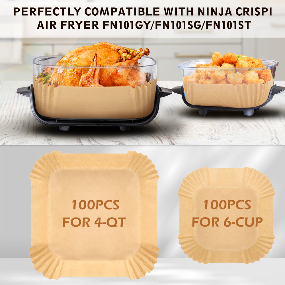 BYKITCHEN 200PCS Air Fryer Liners for Ninja Crispi Airfryer, 6.5 Inch & 8 Inch Crisp Airfryer Liners for 4QT&6 Cup Glass Containers, Ninja Crispy Portable Glass Air Fryer Cooking System Accessories