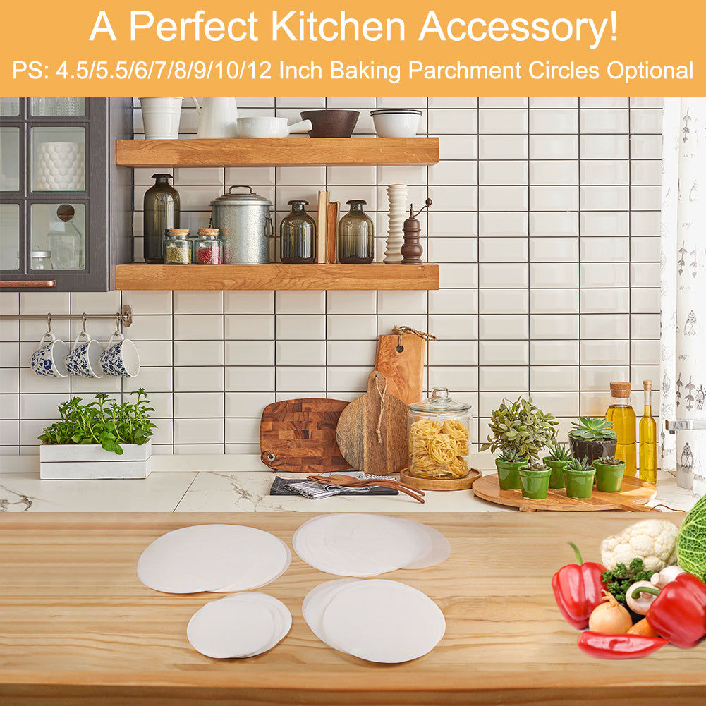 6 Inch Round Parchment Paper, Set of 200, Non Stick Burger Patty Paper/Small Round Parchment Paper for Springform Pan, Round Cake pan and Smash Burger Press (4.5/5.5/7/8/9/10/12in Optional)