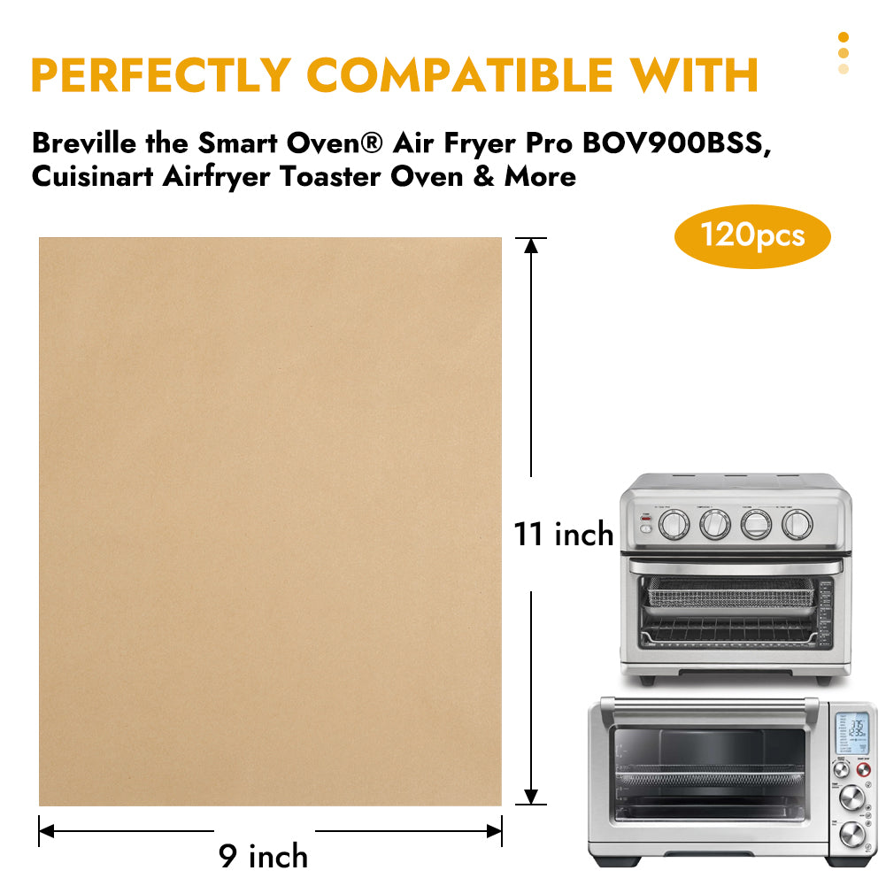 BYKITCHEN 11 x 9in Air Fryer Parchment Paper Sheet Liners Compatible with Breville Smart Oven Air Fryer Pro BOV900BSS/ Cuisinart Airfryer Toaster Oven, Airfryer Toaster Combo Accessories(120pcs)
