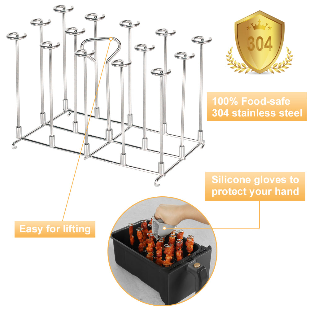 BYKITCHEN Skewer Stand for Ninja Dual Air Fryer, Stainless Steel Kebab Rack, Accessories for Ninja AF300UK/AF400UK/AF451UK/AF500UK,Also Compatible with Salter/Instant/EMtronics 9L Double Drawer Fryer