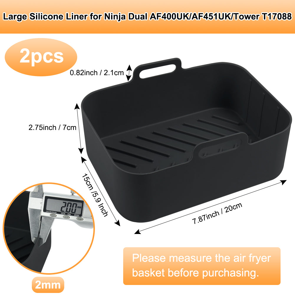 BYKITCHEN Air Fryer Silicone Liner for Ninja Dual AF400UK/AF451UK/TOWER T17088/Instant Vortex 8.5L, 2PCS Large Thicken Air Fryer Accessories for Salter/Devology Double Basket 9L/9.5L Air Fryer