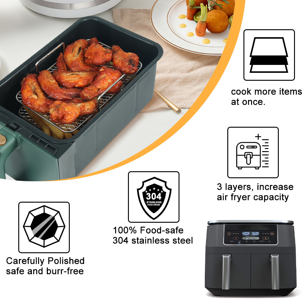 BYKITCHEN Air Fryer Racks for Ninja Dual, Three Layer Stainless Steel Cooking Rack, Air Fryer AF300UK AF400UK Accessories, Grilling Rack for Ninja/Salter/Tower/EMtronics Double Drawer Fryer
