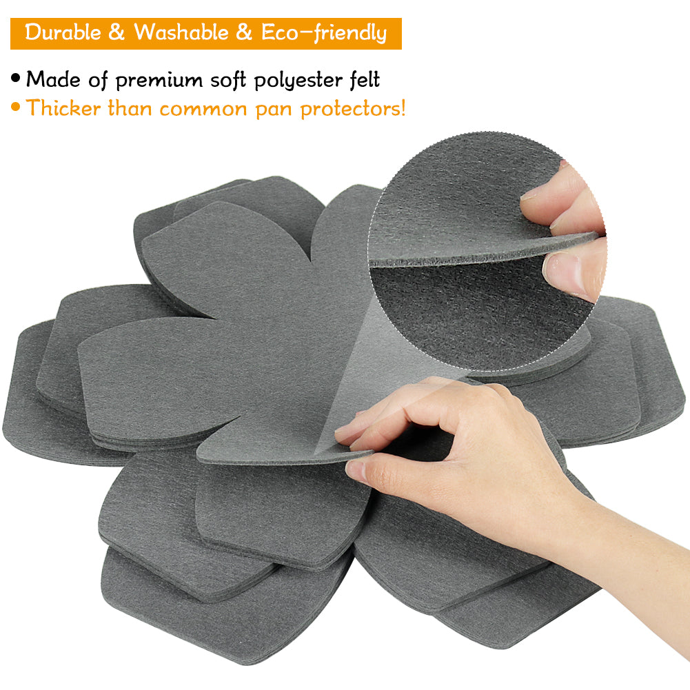 BYKITCHEN Larger & Thicker Pan Pot Protectors, Set of 12 and 3 Different Sizes, Felt Pan Separators, Gray Pot Dividers Protectors for Stacking and Protecting Your Cookware
