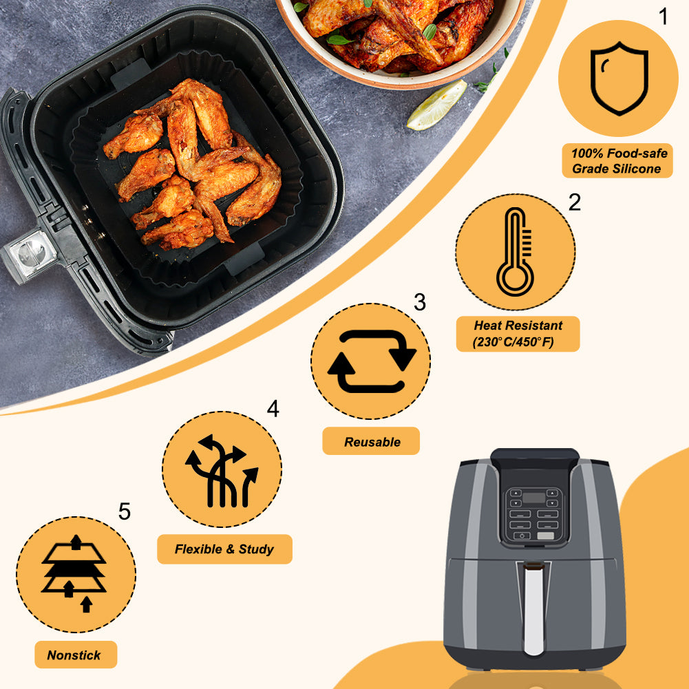 BYKITCHEN Air Fryer Silicone Liners for Ninja Speedi 5.7L/Cosori, 2 Pack Air Fryer Silicone Basket/Tray, Silicone Air Fryer Accessories for COSORI 3.8L-5.5L,Tefal Air Fryer (Inner:16.3cm, Black)